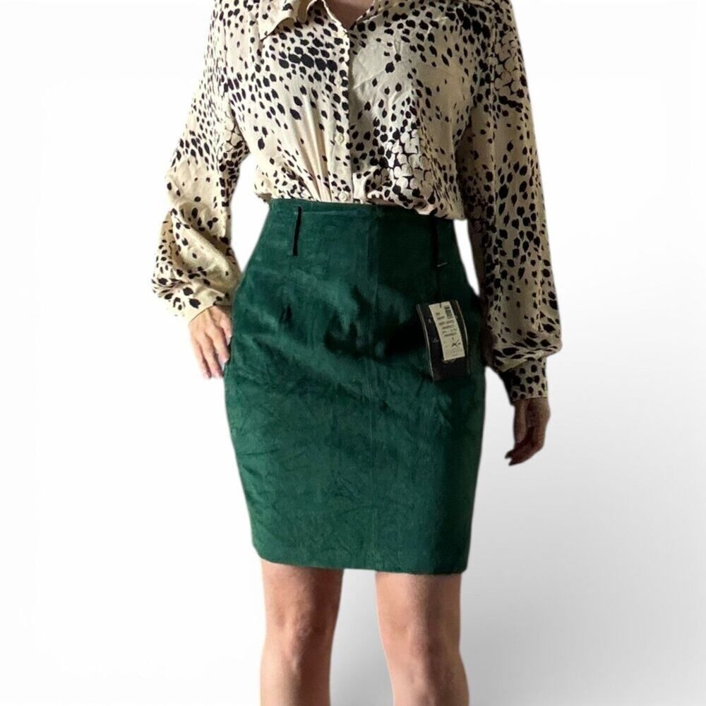 Vintage 90's Deadstock Express Pencil Skirt Green Suede Office Siren